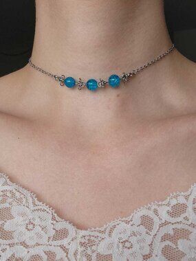 Aqua blue and silver choker necklace